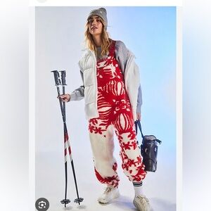 Free People hit the slopes printed salopette fleece overalls